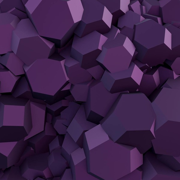 A vibrant abstract pattern of clustered purple geometric shapes forming a textured background.
